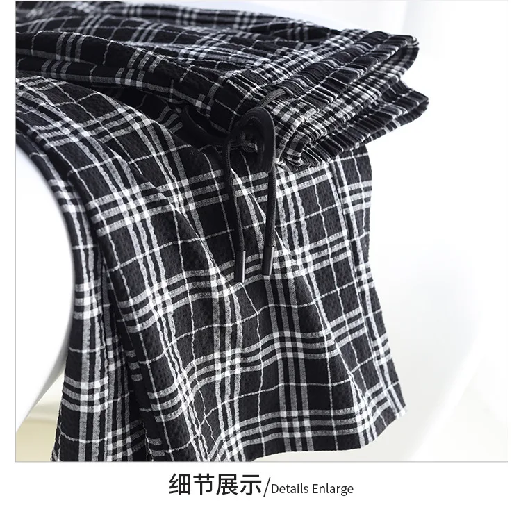 

Fashion Plaid Wide Leg Pants 2021 Summer Women Drawstring High Waist Loose Plus Size Casual Vintage Elegant Straight Trousers