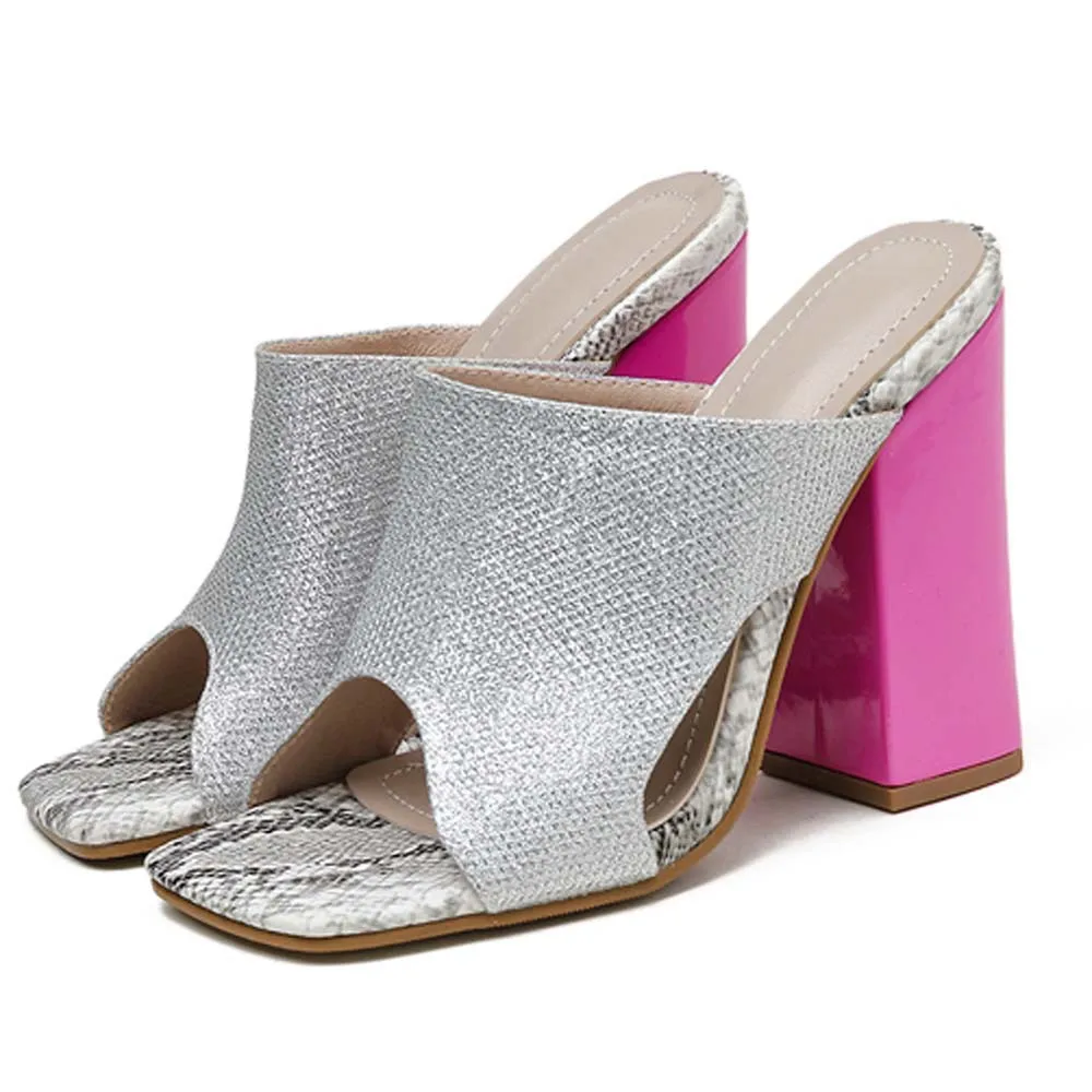 

Женские сандалии на высоком каблуке, летние сандалии серебристого цвета с квадратным носком и вырезами, размеры 39, 40, 41