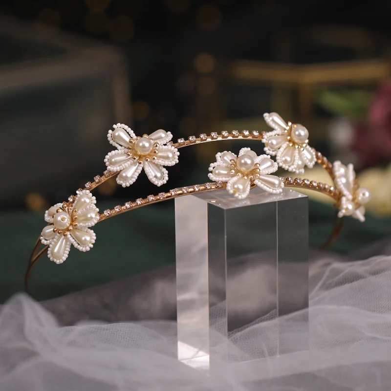 Vintage Gold Headbands Women Tiaras Crowns Wedding Bridal Hair Accessories Head Vines Pearls Flowers Diadems Jewelry Party Gift | Украшения