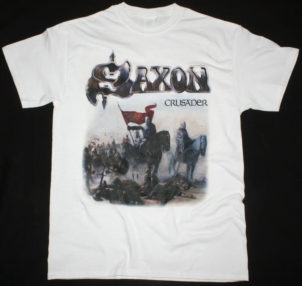 SAXON CRUSADER WHITE T-Shirt HEAVY METAL NWBHM ACCEPT JUDAS PRIEST TEE Shirt Classic Custom Design |