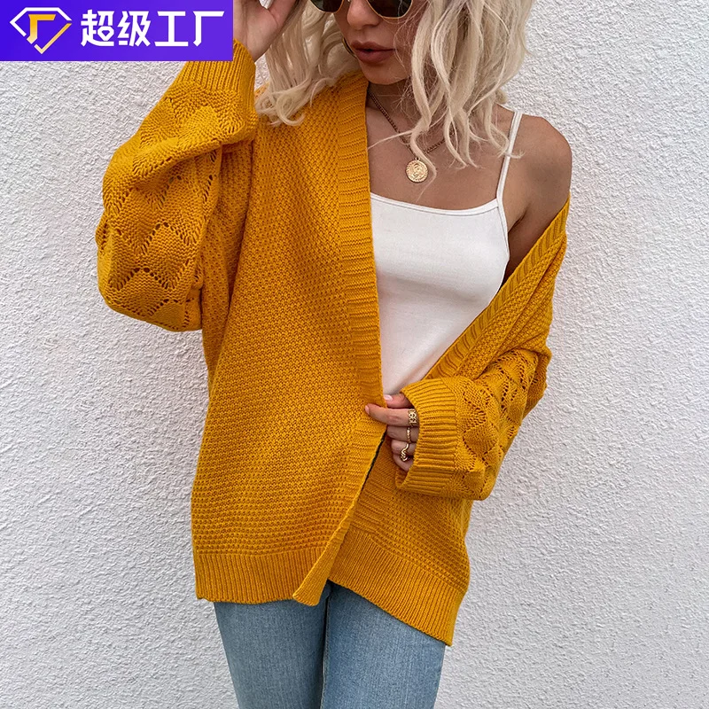 

Женский кардиган средней длины, Однотонный свитер средней длины с V-образным вырезом в европейском и американском стиле, Осень-зима 2022