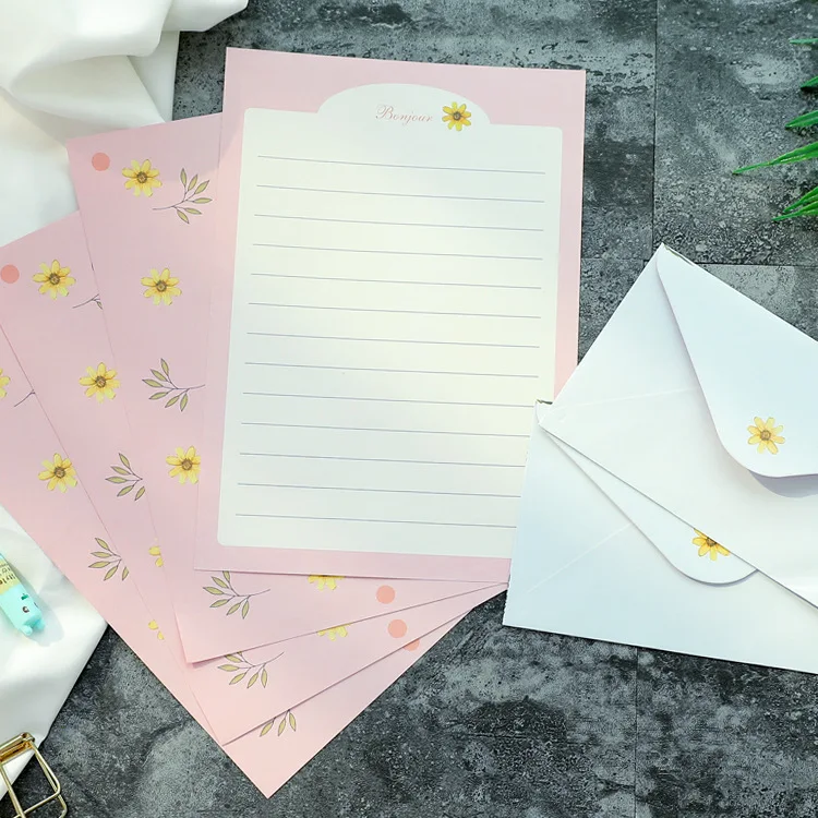 4 шт. письменной форме букв Бумага 2 Набор конвертов с цветочным принтом Фламинго