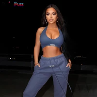 weird puss sporty fitness halter women tracksuit two piece set ribbed topharem pants matching casual streetwear workout outfits