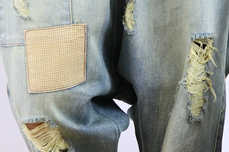 

high fashion ladies patchwork female denim pants trousers loose leisure jeans