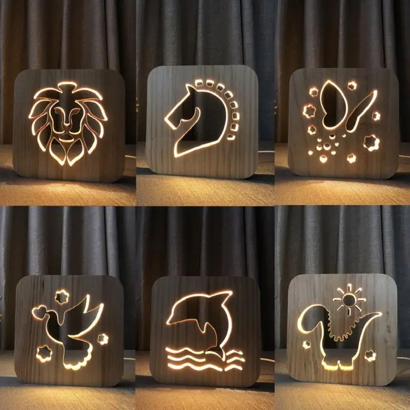 

LED Gift Lamp Creative USB Night Light Wooden Dog Claw Wolf Head Lamp Children Bedroom Decoration Warm Lamp Children Table Lamp