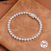 solid silver 15 18cm solid real 925 sterling silver bracelet with 3mm sparkly zircon pure fine jewelry for women