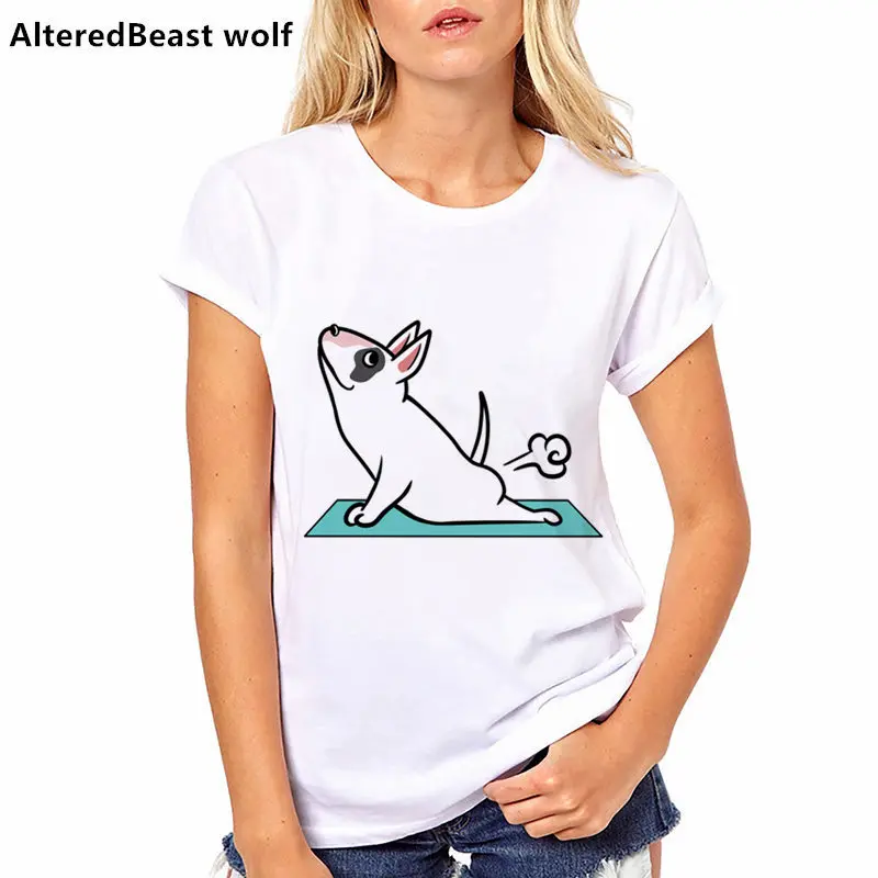 Летняя женская футболка I love my BULL TERRIER в стиле хип хоп с рисунком бульдога мини