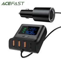 acefast 4 port usb car charger cigarette lighter socket splitters pd qc3 0 90w led display voltmeter dock fast charging station