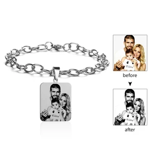 Браслеты из нержавеющей стали для мужчин и женщин, персонализированные браслеты в форме сердца с гравировкой имени, даты, фото на заказ, подарочные украшения