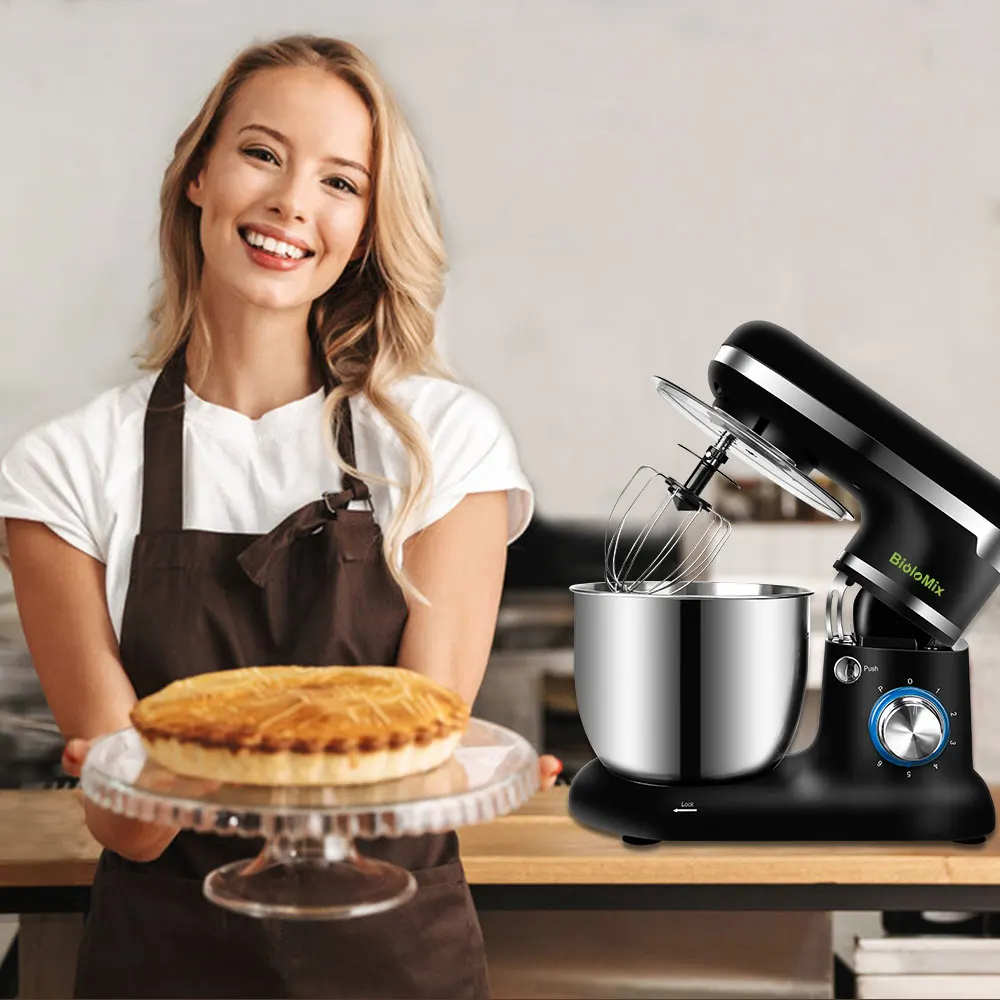 biolomix 1500w 5l stand mixer stainless steel bowl 6 speed kitchen food blender cream egg whisk cake dough kneader bread maker free global shipping