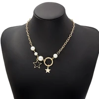 fashion pearl five pointed star single layer necklace fashion all match trend sweater chain necklace women jewelry