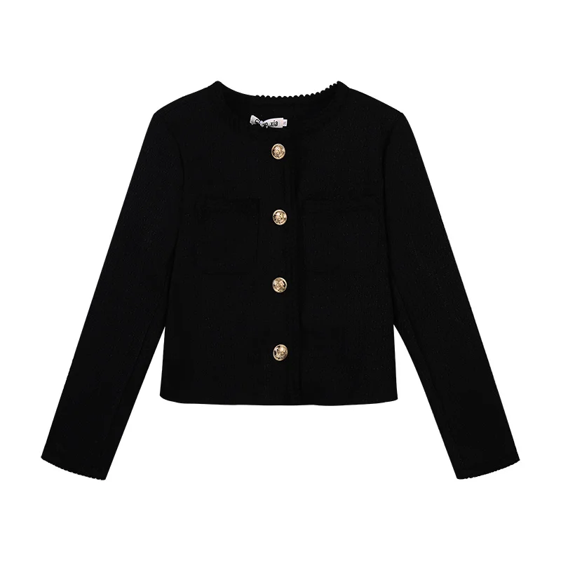 Черное маленькое ароматизированное пальто женская одежда на весну и осень