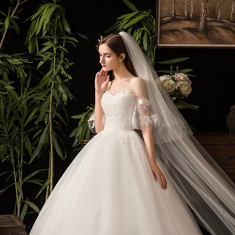 

Vestido De Noiva 2021 Elegant Lace Embroidery Wedding Dress Flare Sleeve Wedding Gown High Waist Plus Size Princess Bridal Dress