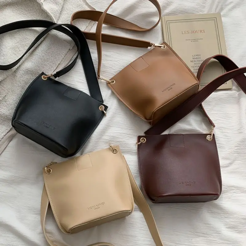 

Waist Bags Fashion Solid Color Bucket Bag Wild Letter PU Leather Female Shoulder Messenger Bags
