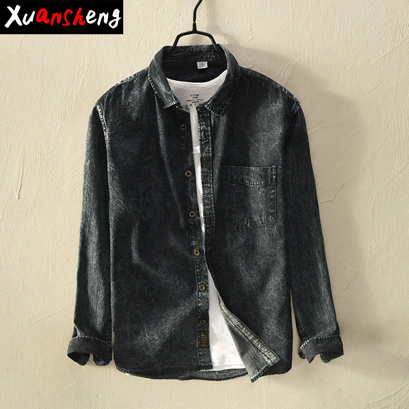 Брендовая джинсовая рубашка с длинными рукавами для мужчин новинка 2020 осенняя