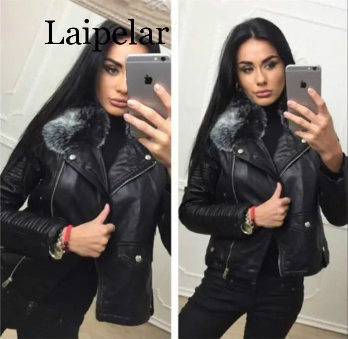 Женские черные кожаные куртки новинка сезона осень зима 2019 теплое пальто из