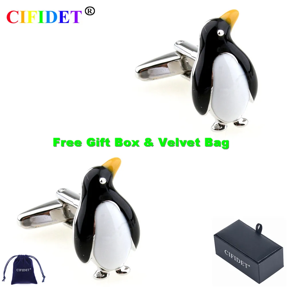 

CIFIDET Animal Cufflink Trendy Paint Penguins Shirt Cuff Link With Velvet Bag and Gift Box Jewelry Accessories Present for Men