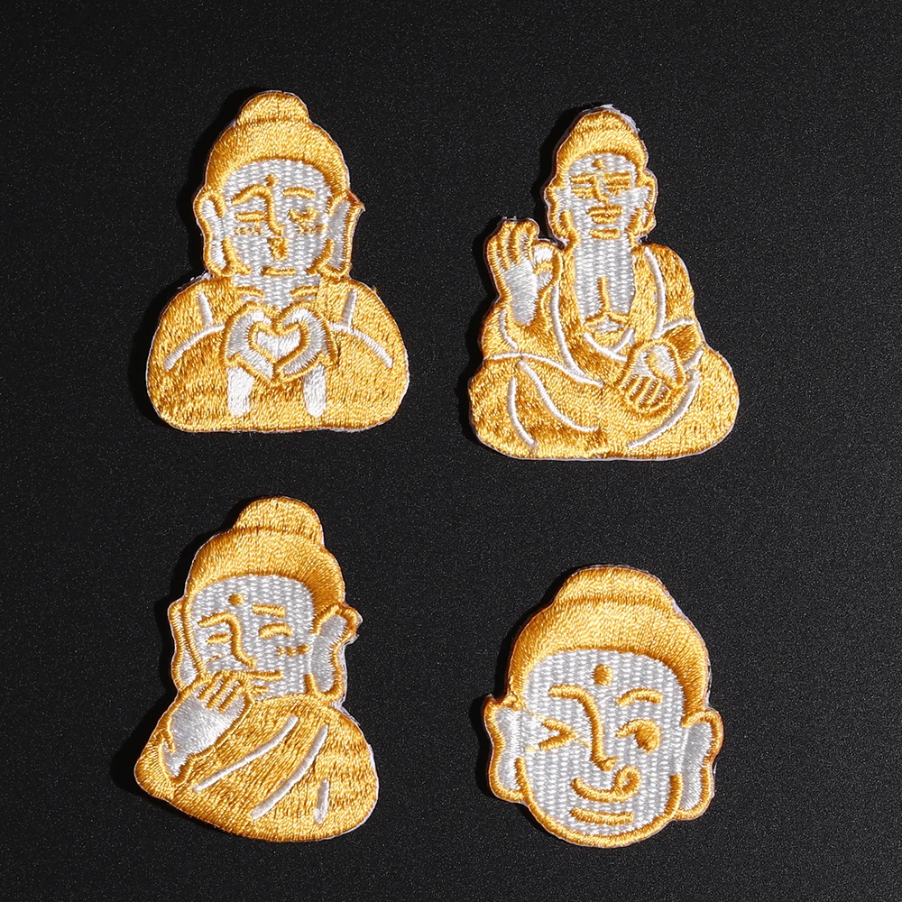 Золотая забавная нашивка Будды с вышивкой Милая Аппликация для футболок курток