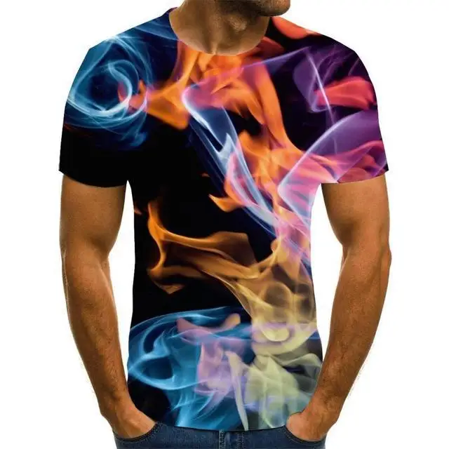 

Blue Flaming tshirt Men Women t shirt 3d t-shirt Black Tee Casual Top Anime Camiseta Streatwear Short Sleeve Tshirt Asian size