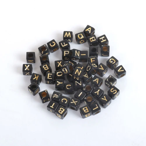 

Wholesale 500 PCs Square Acrylic Beads Black Gold At Random Initial Alphabet Letter Pattern High Quanlity Spacer Beads For DIY