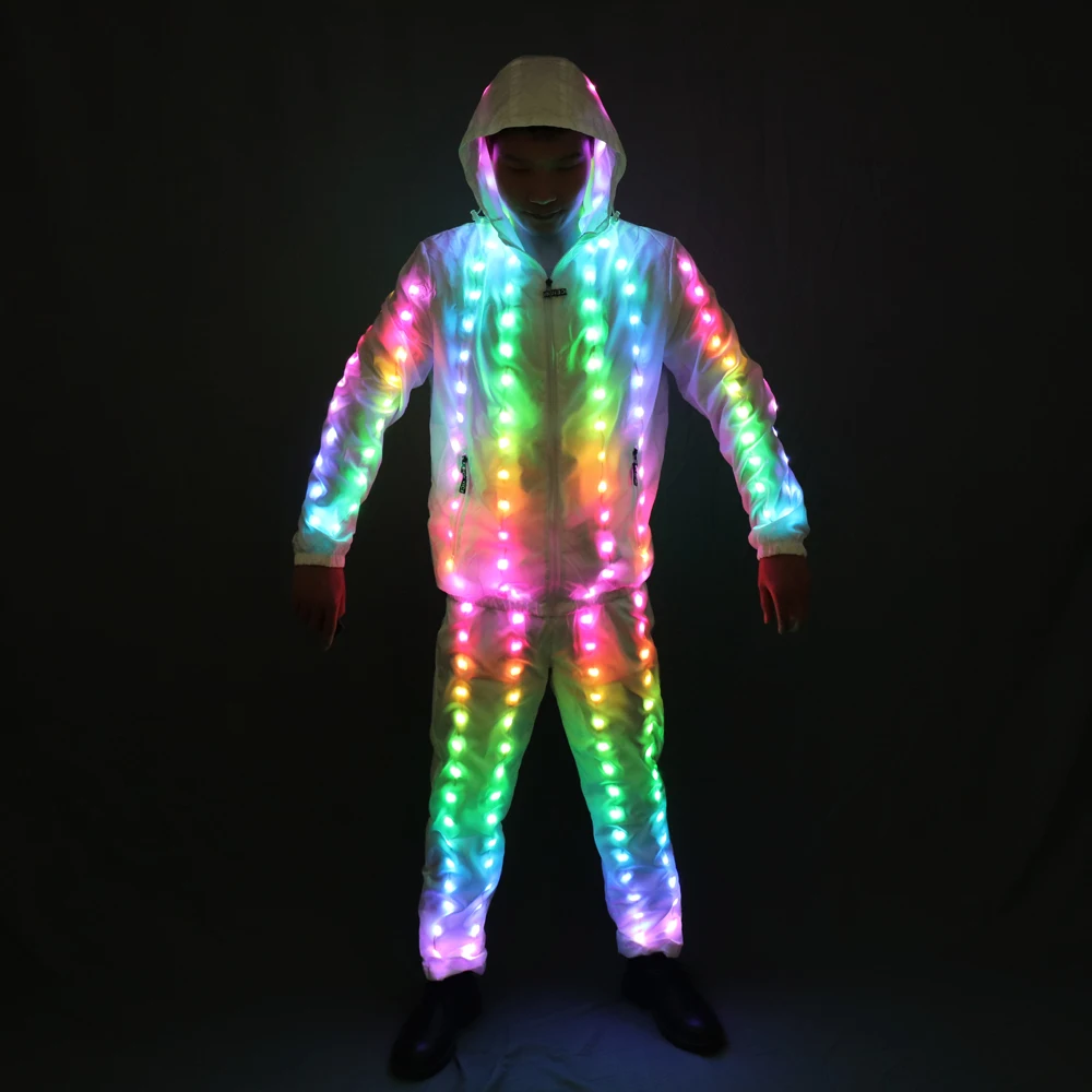 Chaqueta con luces LED a todo Color, abrigo, pantalones, traje de iluminaci&oacute;n para Rave, disfraz creativo para escenario exterior, vestido de lujo para fiesta de navidad-3