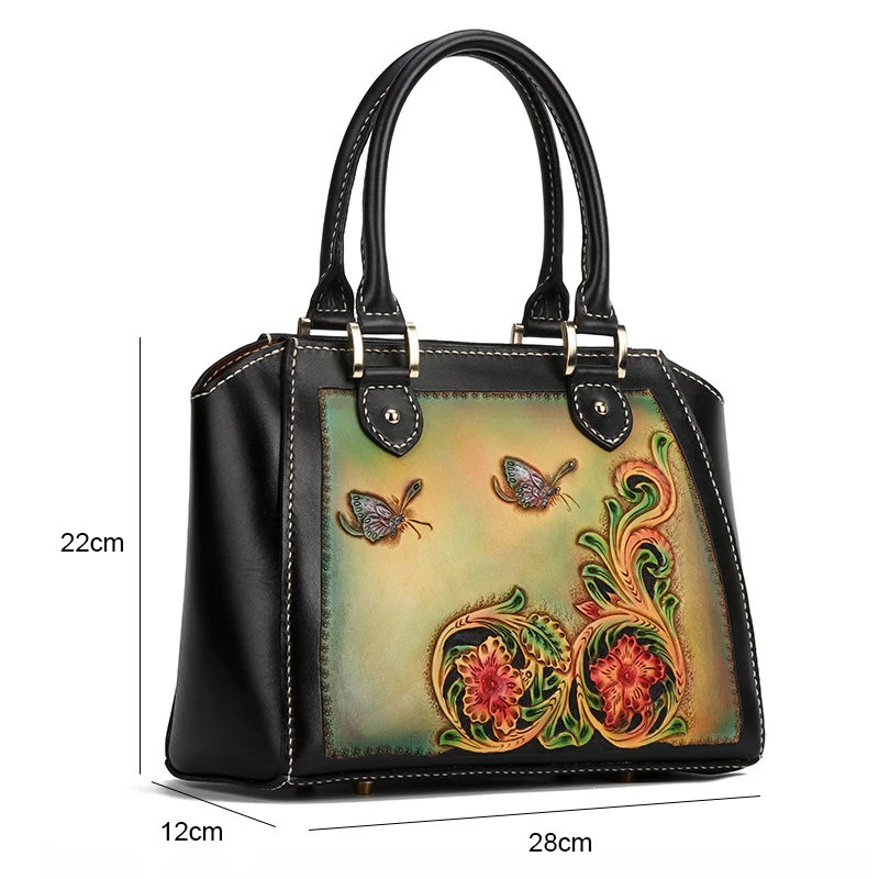 

Bestform Handmade Cow Leather Carving Women Bag 2020 New High Quality Ladies Luxury Handbag Chinese Style Large Capacity Totes