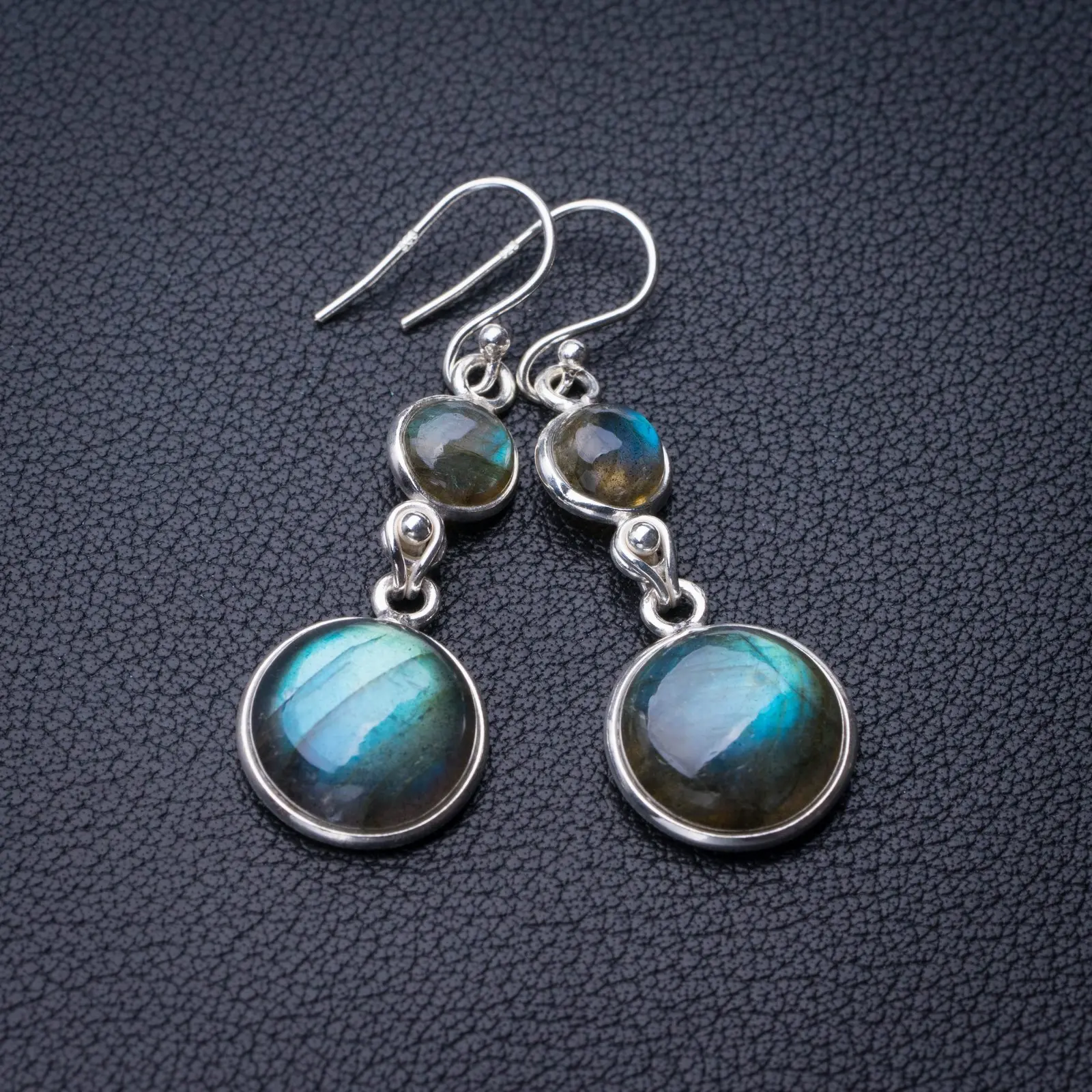 

StarGems Natural Blue Fire Labradorite Handmade 925 Sterling Silver Earrings 1.75" E0785