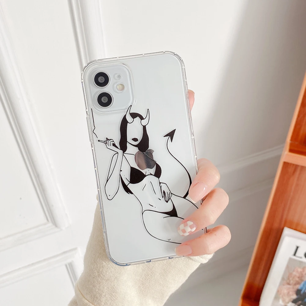 

Fashion Devil Beautiful Girl Pattern Case For iPhone 11 Pro Clear Soft Phone Cover For iPhone 12 7 8 Plus X XR XS Max SE 2 Capa