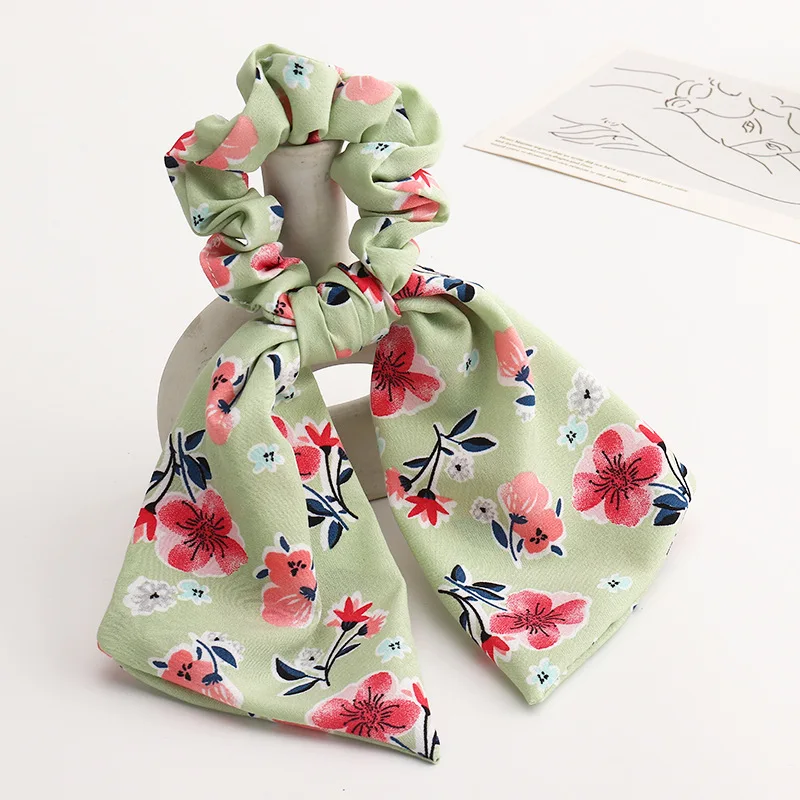 

New Floral Print Women Hair Scrunchie Hairband Bows Ponytail Holder Bow Knot Scrunchy Girls Bow Hair Ties Hair Accessories