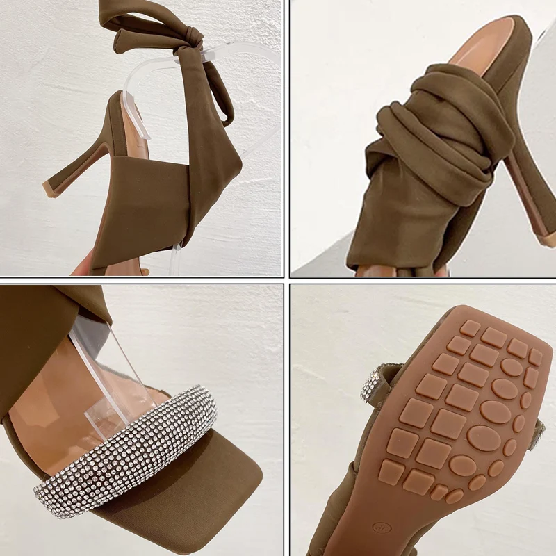 

Summer Women Sandals Shoes New 2021 Fashion Ankle Strap Thin High Heel Female Bling Sandals Woman Slides For Ladies Casual Shoes