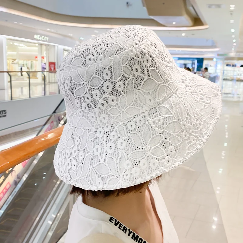 

New Spring Autumn Lace Solid Fisherman Hat Korean Version Shopping Mall Fashion Bucket Hats Seaside Sun Cap Шапка Женская