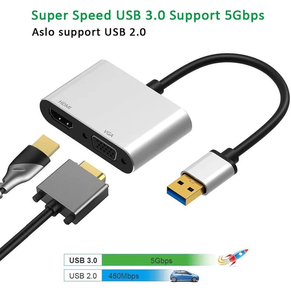 Адаптер USB 3 0-HDMI VGA с двойным дисплеем преобразователь в HDMI поддержкой 1080P выход