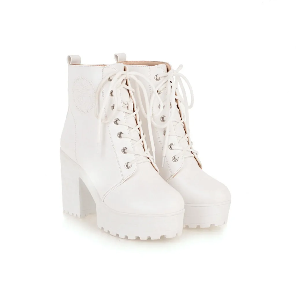 

boots women's boots 2020 new women's boots lace up high heel thick heel boots women's shoes