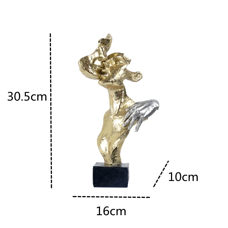 

NORTHEUINS 30.5cm Resin Golden Abstract Couple Statues Retro Kissing Lover Figurines For Interior Valentine's Day Birthday Gift