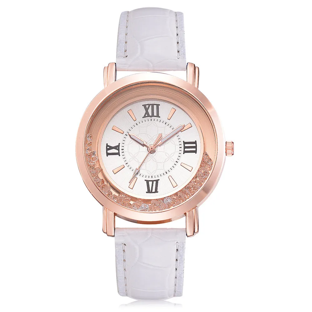 

Women ladies watches Fashion Luxury Leisure Set Auger Leather Stainless Steel Quartz Watch