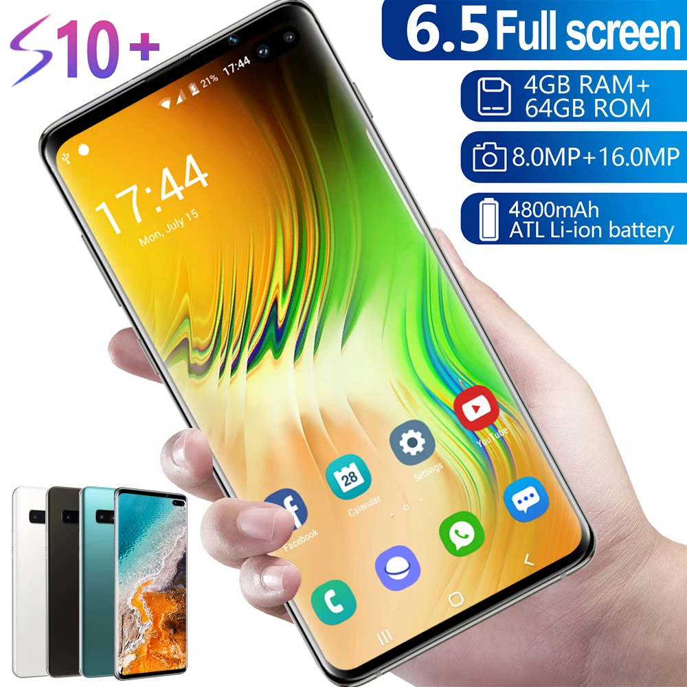 Смартфон S10+, полноэкранный, 6 ГБ+ 128 ГБ, 8 ядер, Android 9,0, Finger Face ID, двойная камера, 4G, смартфон, мобильный телефон, трубка