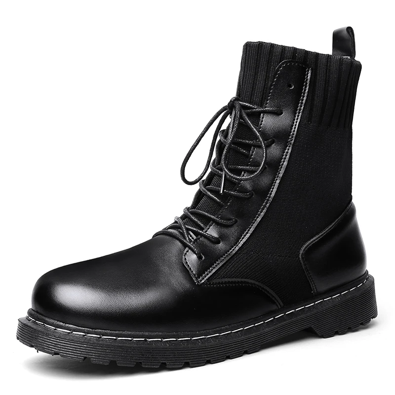 Pop Lace-up Men Casual Shoes Non-slip Martin Boots Retro Trend Men Winter Warm Snow Boots High Top Sock Shoes Motorcycle Boots