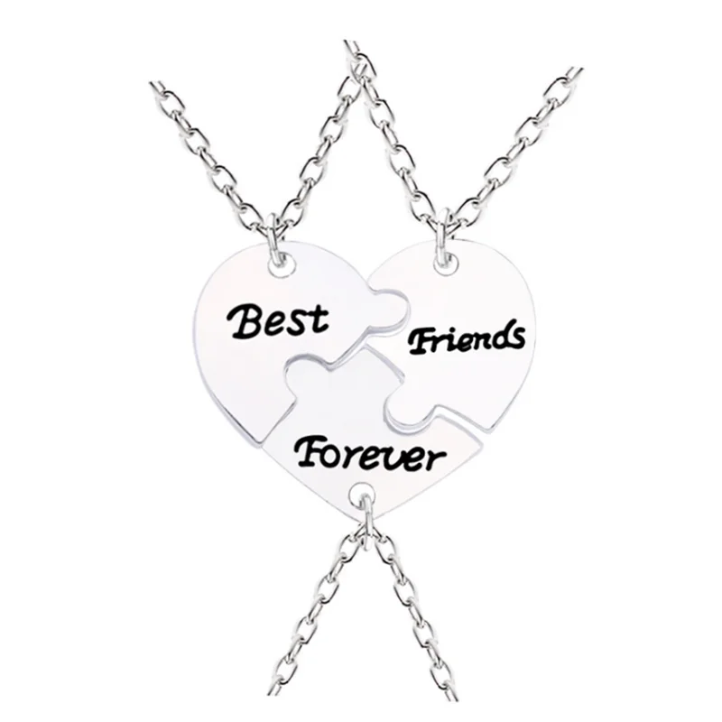 

2021 Best Sale Forever Best Friend Ladies Necklace For 3 Friends Heart Zinc Alloy Pendant Friendship Necklace BFF Jewelry Gift