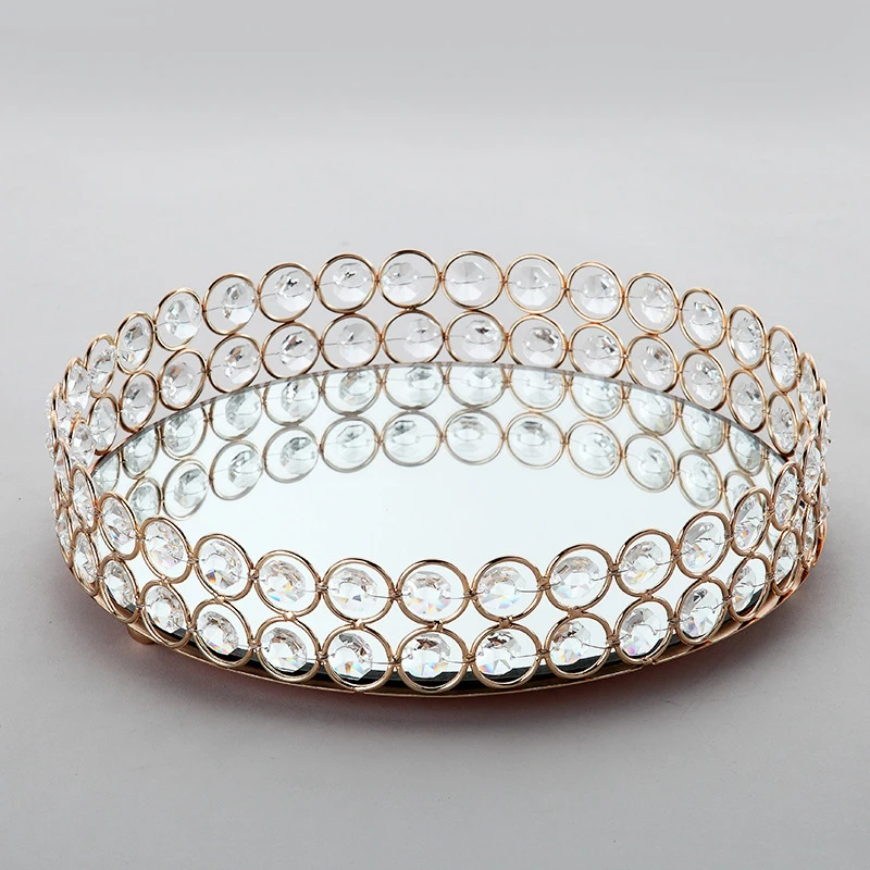 

Gold Crystal Cake Stand Mirrored Wedding Party Event Dessert Display Decoration Jewelry Cosmetics Storage Home Storage Tray