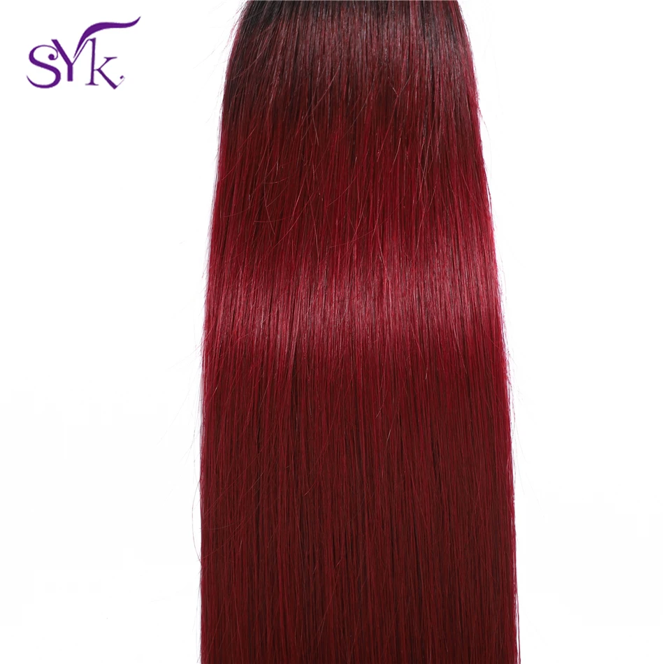 SYK Ombre Brazilian Human Hair Weave T1B/99J Straight Hair Bundles 1 Piece Pre Colored 10"-26" Non Remy Hair Extensions