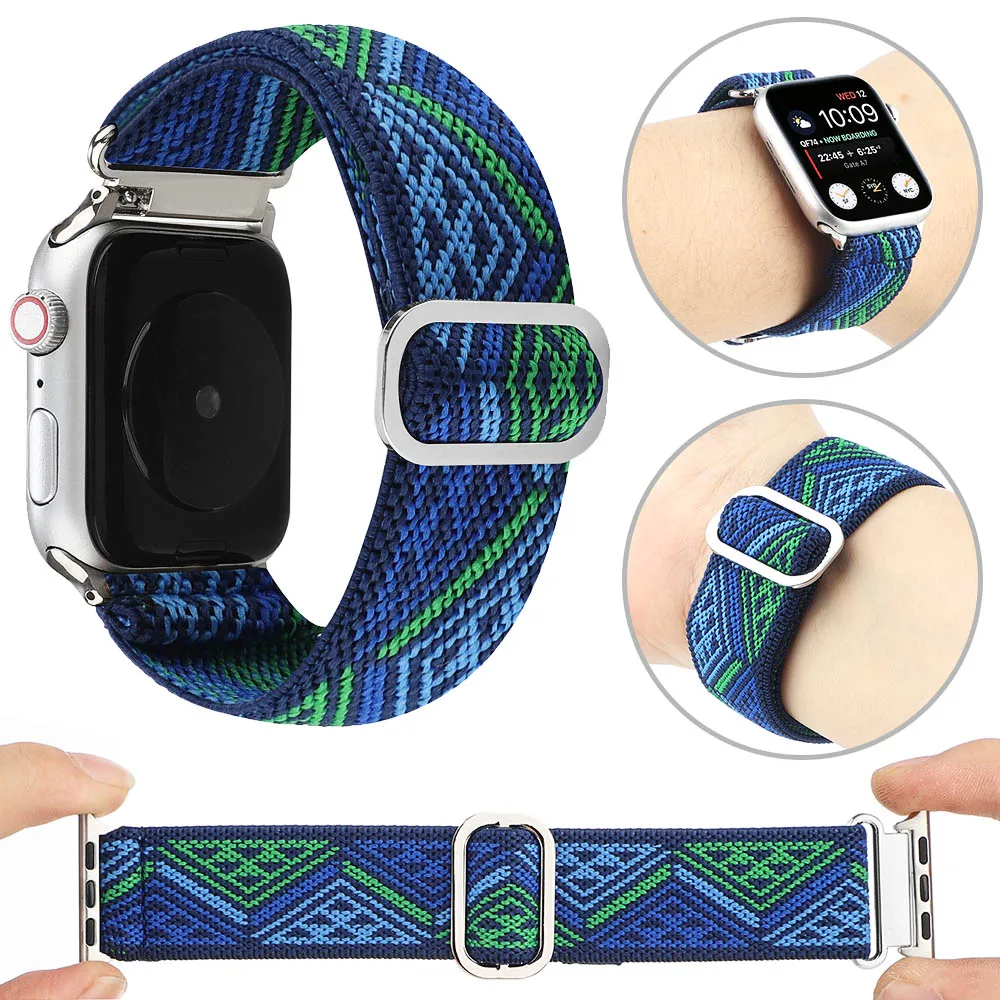 

Ремешок эластичный для Apple Watch SE Band Series 6 5 4 3, нейлоновый эластичный браслет для iWatch, разные стили, 40 мм 44 мм 38 мм 42 мм