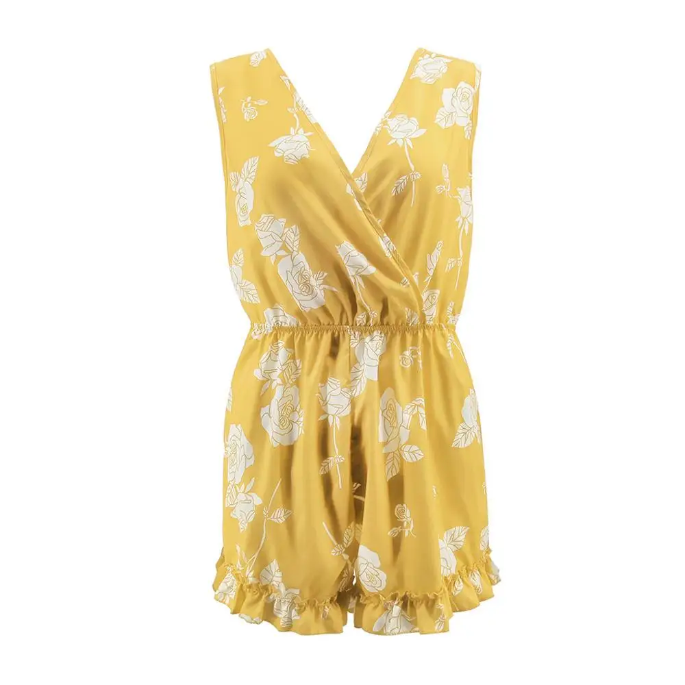 Printed Women Jumpsuit Casual Playsuit Short Sleeve Deep V-Neck Rompers Overalls Ropa Mujer 2020 Summer New Hot Drop Shipping E |