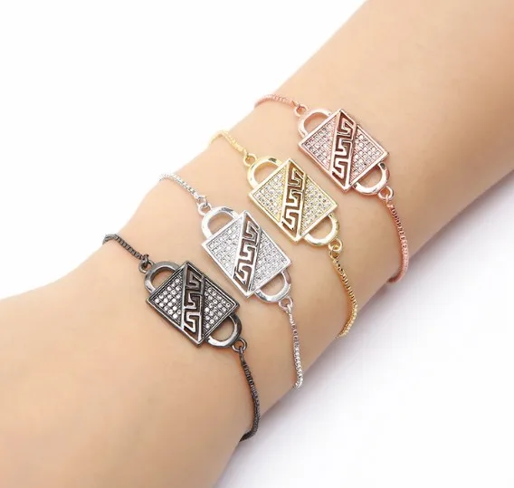 

Браслет-цепочка из золота, серебра и розового золота, браслет с фианитами, браслет с фиксацией макраме km787, подарок для влюбленных