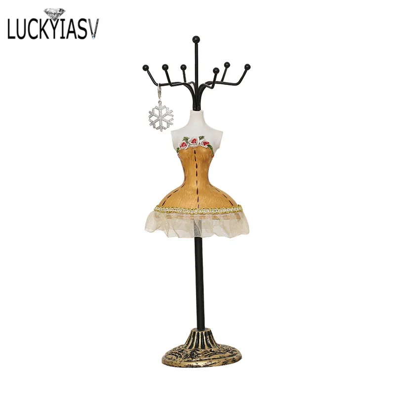 

Creative Resin Crafts Iron Mannequin Jewelry Lace Princess Skirt Earrings Necklace Ring Organizer Storage Jewelry Display Stand