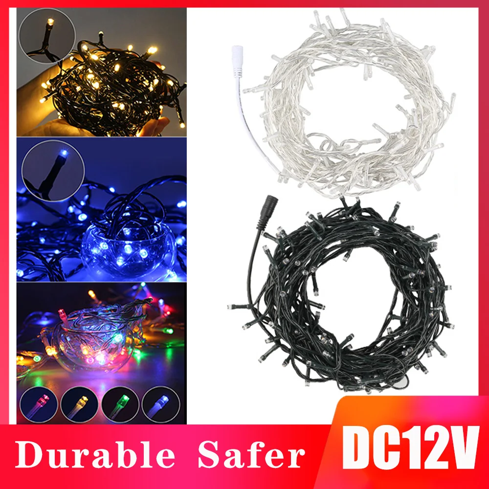 DC12V Сказочный светодиодный гирлянда 10 м/20 м белый/темно-зеленый провод водонепроницаемый гирлянда праздничные светодиодные лампы для рождества, свадьбы