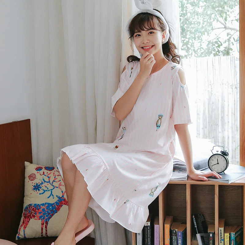 2020 летняя свободная Хлопковая женская ночная рубашка размера плюс средней длины
