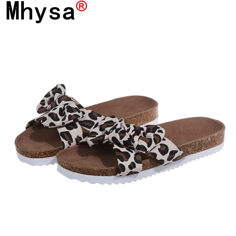 

2021 New Summer Women's Sandals Fashion Leopard Bow-knot Women Casual Sandals Outdoor Beach Open Toe Comfortable Flat Slippers