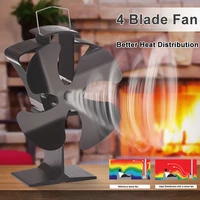 black 4 blades heat powered stove fan eco fireplace wood burner quiet energy saving home efficient distribution