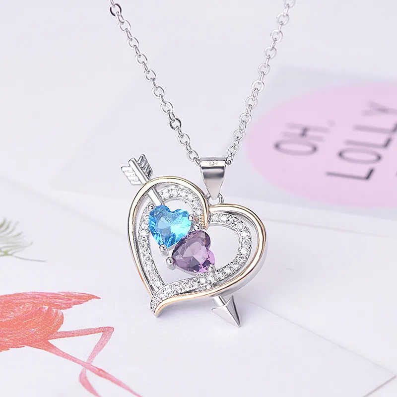 

Heart to heart Pendant Real 925 sterling silver bijou Pave cz Statement Wedding Pendants with necklace for women Bridal Jewelry