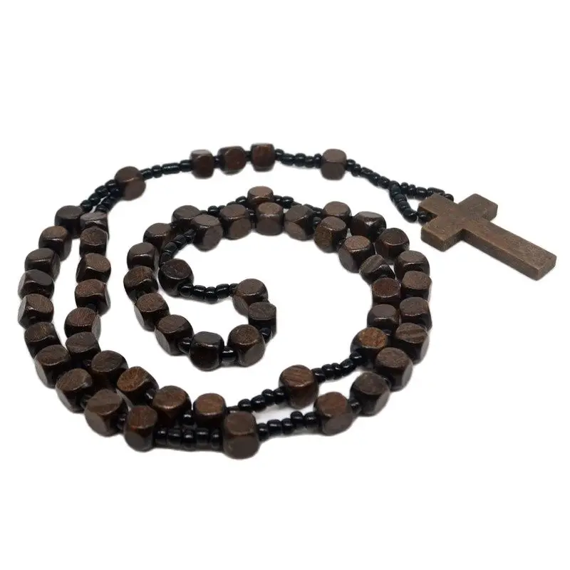Деревянные кубики четки оптом по низкой цене бусы колье с подвеской в виде креста